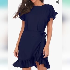 WEEPINLEE Womens ShortSleeve Round Neck Ruffles Wrap Dresses NWOT Size XL